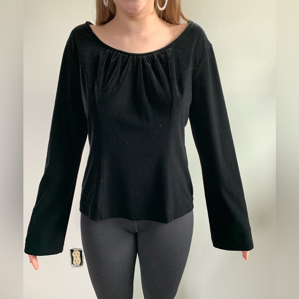 Hanky Panky Velvet Black Long Bell Sleeve Top